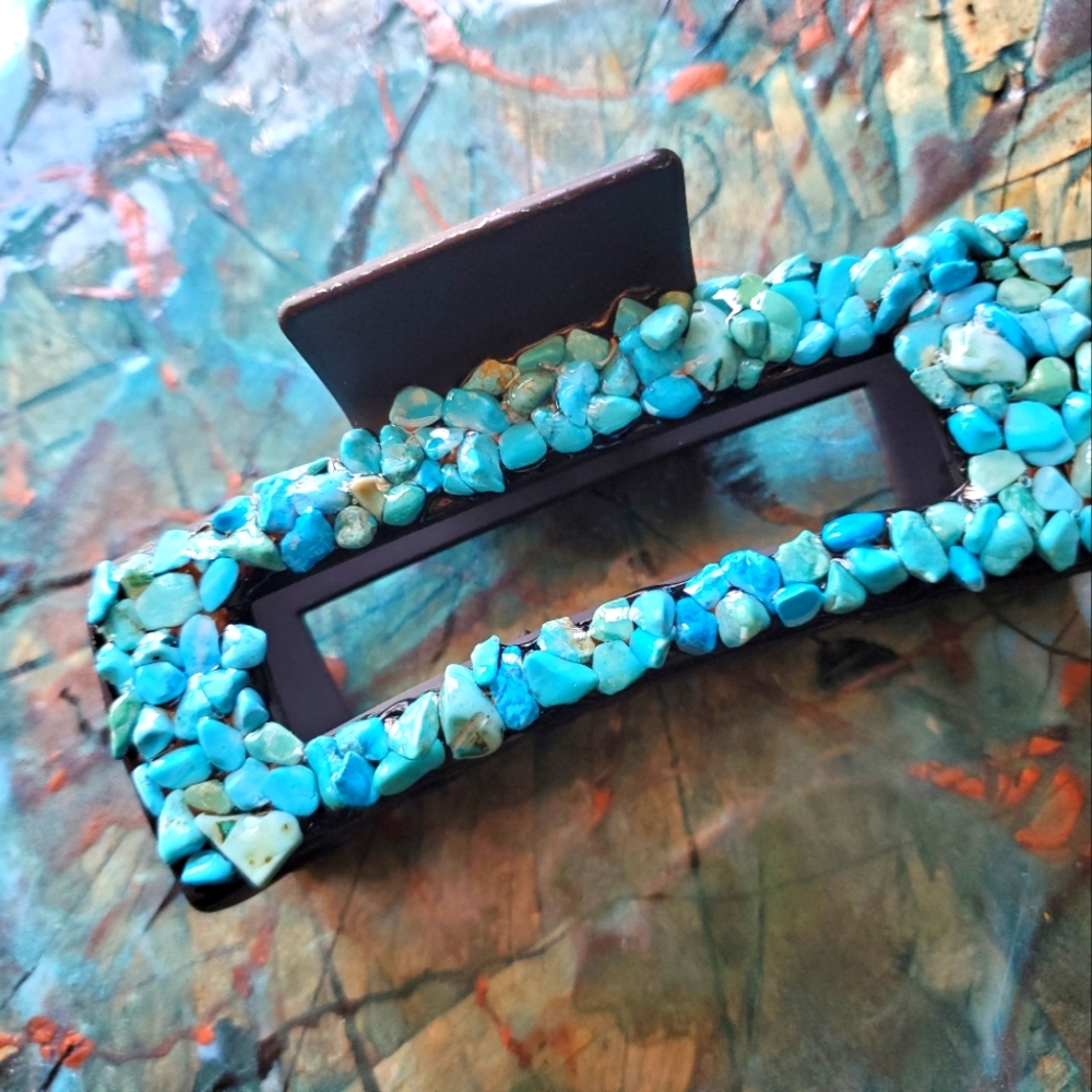 Handmade western hair clip. Faux turquoise Stone claw clip
